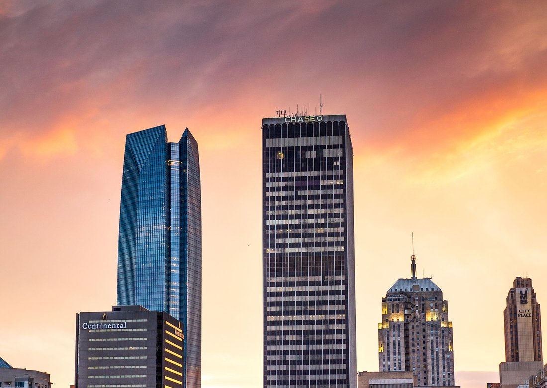 Downtown Oklahoma City skyline at sunset